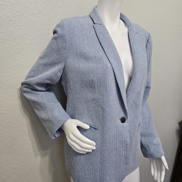 J. Crew Factory Blue Herringbone One Button Linen Blazer Size 16 - Picture 4 of 13